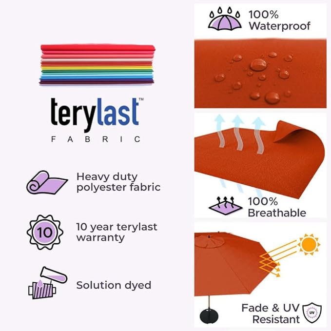 Midtown Umbrellas The Wooden 9 Feet Patio Umbrella With Terylast Apple (Red) Polyester Fabric - Aluminum Frame Market Umbrella For Backyard, Deck, Garden, Pool - Wooden Pole