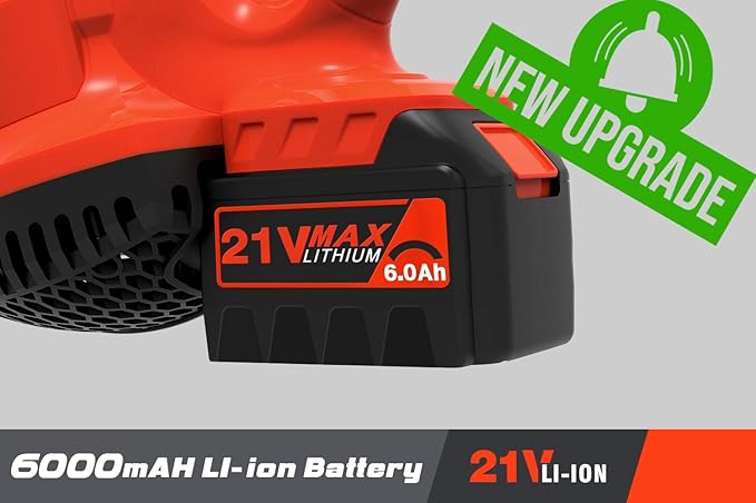 Blütezeit Cordless Leaf Blower, 21V Battery Powered Leaf Blower (6.0Ah Battery & Charger Included), 400CFM Electric Lightweight Blower for Lawn Care with 6 Speeds Adjustable
