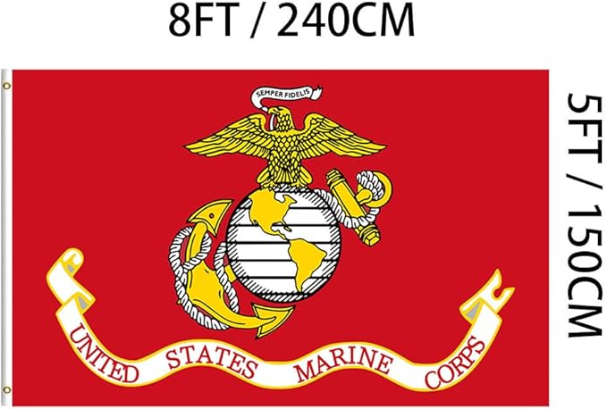 Jayus Double Sided US Marine Corps Military Flags 5x8 FT Outdoor - Vivid Colors 220D USMC Flag Banner with 3 Grommets