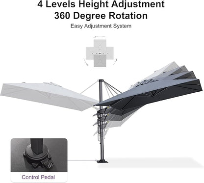 PURPLE LEAF 8' X 8' Patio Umbrella with Steel Plate Base for Pool 7' High Offset Outdoor Cantilever Umbrella Swimming Pool Umbrella with 360°Rotation for Poolside Light Grey
