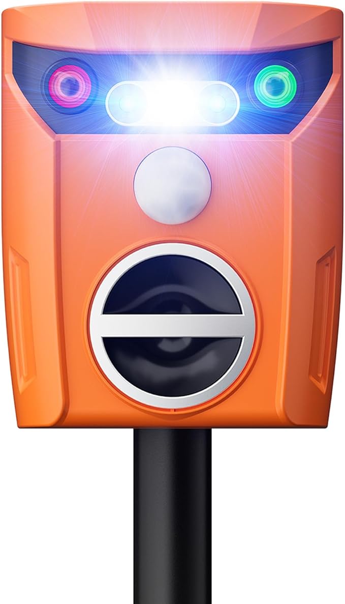 X-PEST Ultrasonic Animal Repeller Solar Powered Outdoor, 360° Ultrasonic Cat Repeller with LED Flashing Light, Waterproof Deer Repellent Devices for Repelling Sankes, Raccoons, Cats, Dogs, Rabbits