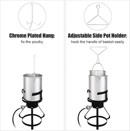 Turkey Fryer Pot with Basket and Burner, 54000-Btu Propane Fryers, include 30qt Deep Pot & 10qt Fish Fryer, Aluminum & Iron, Rapid Heating, Complete Outdoor Cooking Kit for Boiling and Frying, Silver