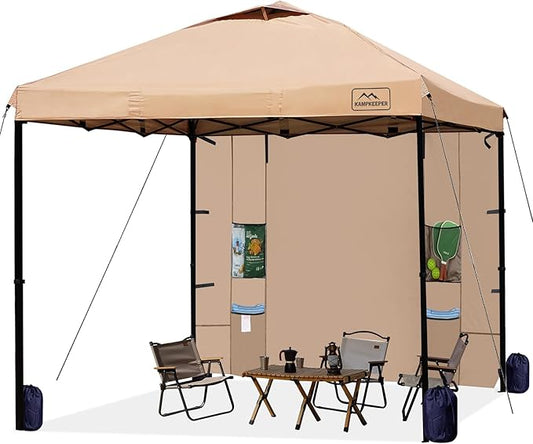 KAMPKEEPER 10x10 Easy Pop Up Canopy Tent with Sidewalls, Instant Outdoor Shade Shelter with Removable 10FT Sun Walls, Quick Setup Waterproof and UV-Resistant for Patio (Khaki, 1 sidewall)
