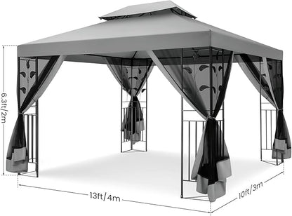 COBIZI Gazebo 10x13 Heavy Duty Gazebos with Improved Nettings Outdoor Gazebo Double Roof Patio Gazebos with Metal Steel Frame Outdoor Canopy for Patio,Garden, Backyard (Gray)