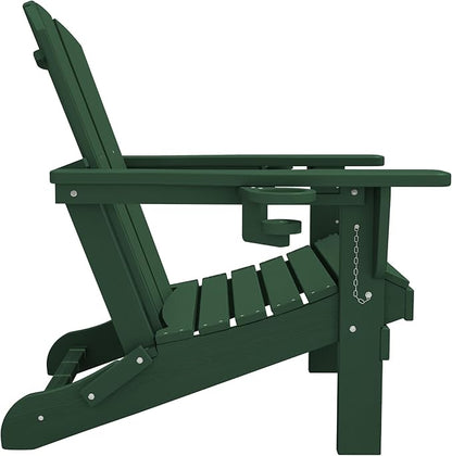 SERWALL Adirondack Chair with Cup Holders - Composite Adirondack Chairs Set of 6 HDPE Outdoor Chairs All Weather Use- Green
