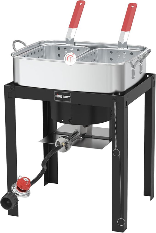 50,000 BTU Propane Deep Fryer - 18QT Aluminium Dual Deep Fryer with 2 baskets - CSA-Approved Gas Fryer - Ideal for Chicken Wings, French Fries, Fish Fryers Outdoor Cooking