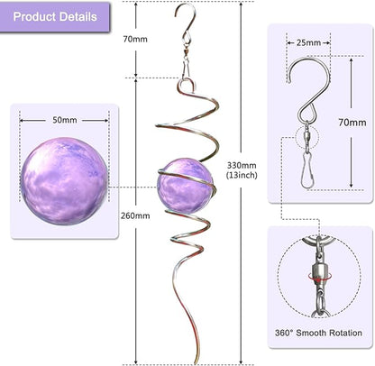 Gazing Ball Spiral Tail with Purple Glass Orb, Wind Spinners Stabilizer, Stainless Steel Wind Spinner Tail, Outdoor Décor, Hanging Garden Sculptures Decoration Ornament 13inch Height