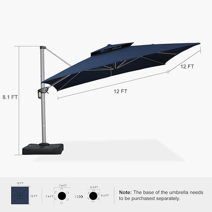 PURPLE LEAF 9' X 12' Cantilever Outdoor Patio Umbrella Large Heavy Duty 360° Rotation Double Top Offset Rectangular Umbrellas for Backyard Deck Pool, Spectrum Indigo