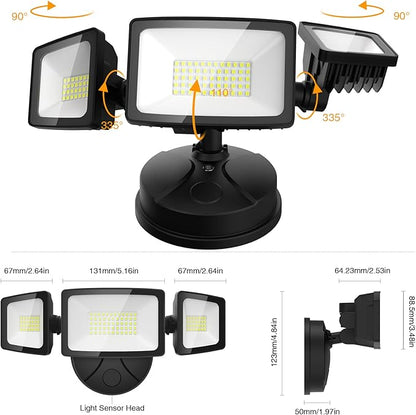 Onforu 3 Packs 60W Flood Lights Outdoor, 6000LM Brightness Security Lights,Switch Controlled, IP65 Waterproof, 6500K Exterior LED Flood Light with 3 Adjustable Heads for Yard Home