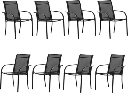 Outdoor Dining Chairs Set of 8, Stackable Patio Chairs with Textilene Fabric, Lightweight Garden Chairs for Poolside, Backyard, Camping, Black