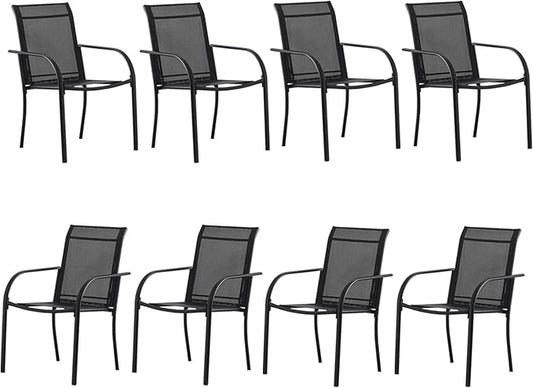 Patio Chairs Set of 8, Outdoor Dining Chairs with Breathable Textilene Fabric, Stackable Patio Chairs for Lawn, Garden, Backyard, Poolside, Black