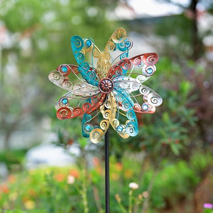 DREAMSOUL Metal Wind Spinners Outdoor, Wind Spinners for Yard and Garden with 5 Stable Stake, Double Kinetic Wind Spinner for Patio, Lawn & Garden Decor 63 * 13 Inches