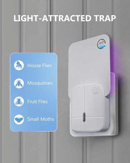 Flying Insect Trap, Plug-in Fruit Fly Trap, （1 Device +5 Glue Cards） Indoor Gnat Traps, 400 Sqft Protection Area, Suitable for Gnat, Moth, and Mosquito, and Can Used in Every Corner of Home