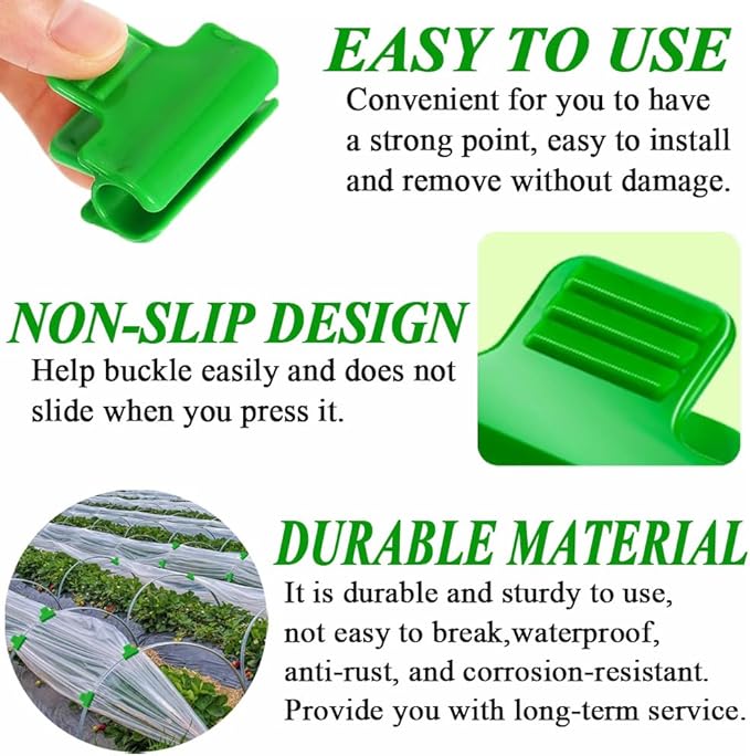 15pcs Greenhouse Clamps, 25mm Garden Hoops Clips Green Film Row Cover Netting Tunnel Plant Frame Shading Netting Rod Clip for Fixing Greenhouse Frame Shelters Garden Net (24-26mm Poles)