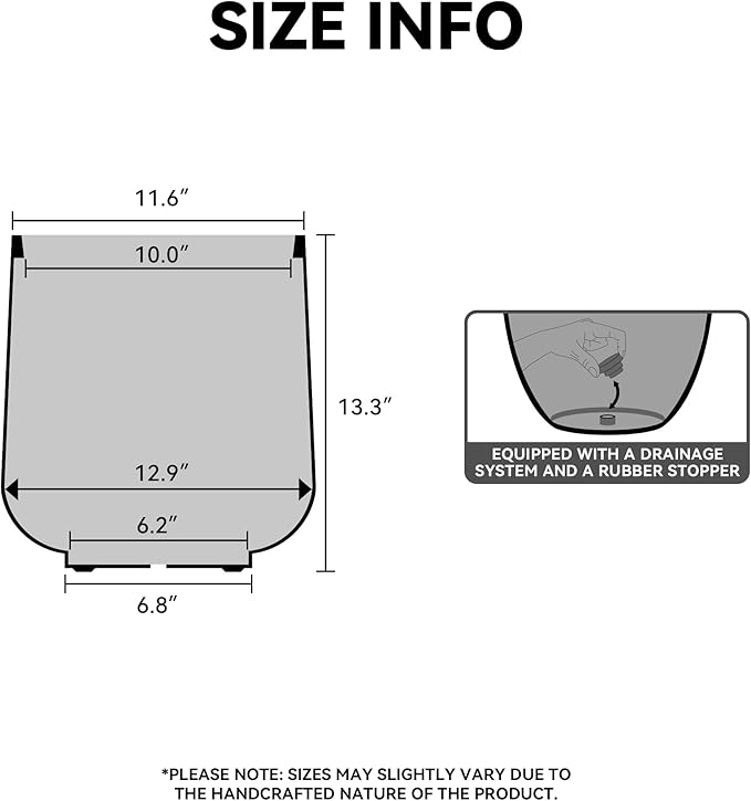 Kante 13.0" Dia Round Fluted Concrete Planter, Large Plant Pot with Drainage, Smooth Charcoal Finish with Warm Brown Interior, for Indoor and Outdoor Use