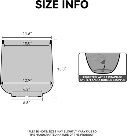 Kante 13.0" Dia Round Fluted Concrete Planter, Large Plant Pot with Drainage, Smooth Weathered Concrete Finish with Warm Brown Interior, for Indoor and Outdoor Use