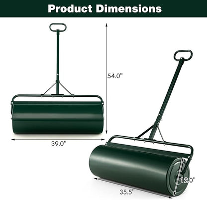 IRONMAX Lawn Roller, 17 Gallons/63 L Manual & Tow-Behind Steel Sod Roller w/Push Pull Handle, Lawn Rollers Tow Behind Water Filled for Yard, Park, Garden, Ball Field (17 Gallons, Green)