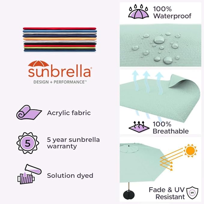 Midtown Umbrellas Push Pop Sunbrella Umbrella 9 Feet Outdoor Umbrella in Canvas Glacier - Patio Umbrella, Backyard Umbrella, Garden Umbrella, Picnic Table Umbrella & Pool Umbrella - Black Pole