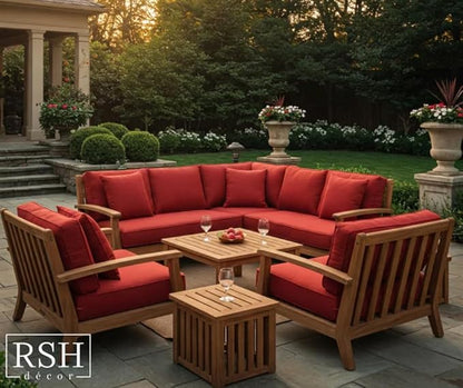 RSH DECOR: Deep Seating Cushion with Pillow Back | 24” x 27” Seat | All-Weather Spun Fabric | Water and Fade-Resistant | Outdoor Chair Cushion Set for Patio Furniture | Red
