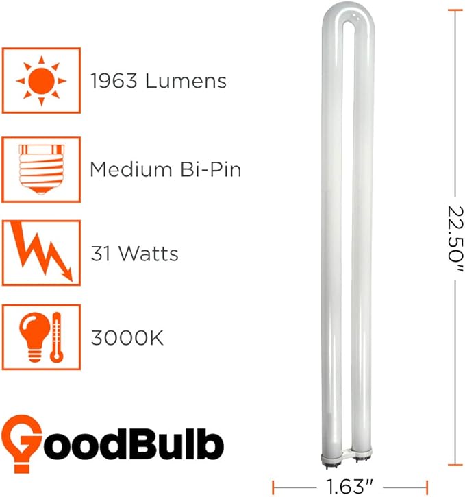 GoodBulb 31 Watt T8 Fluorescent U-Bend Light Bulb 3000K Soft White Light Color Medium Bi-Pin Base High Output 1963 Lumens 31W 10000 Life Hours 80 CRI 12 Bulbs Pack