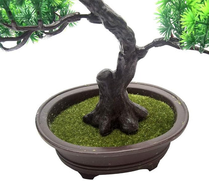 KOET Artificial Bonsai Pine Tree, 11Inch Faux Potted Plant Desk Display Fake Tree Pot Ornaments, Japanese Cedar Bonsai Plant for Home, Office Decoration
