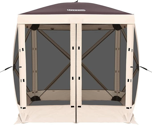 Tecoom 4 Side Pop Up Gazebo Tent, 6x6ft Waterproof Instant Screen with Mosquito Netting, Removable Wind Cloths, Portable Outdoor Canopy for Sun Shelter for Camping, Garden and Picnics