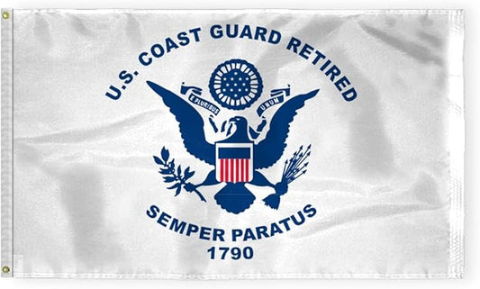 AGAS USA Coast Guard Retired Flag 4x6 Ft - Printed 200 Denier Outdoor Nylon - Double Stitched Edges Canvas Header Brass Grommets - Big Size USCG Coast Guard Retired Flag