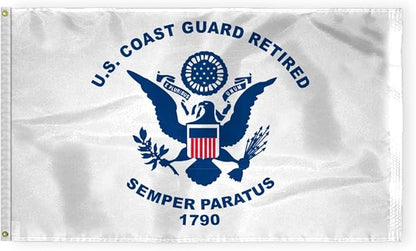 AGAS Coast Guard Retired Flag 3x5 Ft - Printed 200 Denier Nylon - Double Stitched Edges Canvas Header Brass Grommets - Indoor/Outdoor Coast Guard Retired Flag 3' x 5'