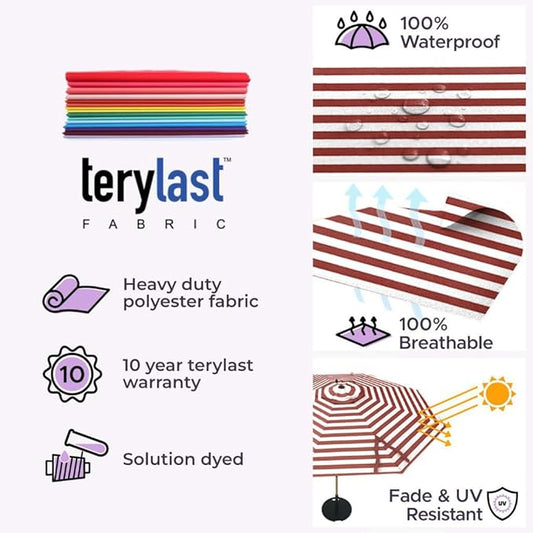 Midtown Umbrellas The Wooden 10 Feet Patio Umbrella With Terylast Red Stripes (Red/White Stripes) Polyester Fabric - Aluminum Frame Market Umbrella For Backyard, Deck, Garden, Pool - Wooden Pole