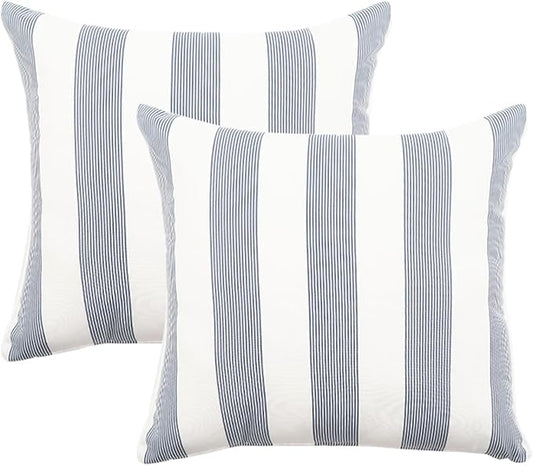 2 Pack Outdoor Throw Pillows 26x26 Inch Water-Resistant Decorative Pillow Cushions with Insert for Patio Garden Porch, Blue Stripe
