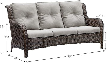 HUMMUH 3-Seat Outdoor Wicker Sofa PE Rattan Patio Couch with Cushions,Deep Seat High Curved Back Armset Patio Sofa