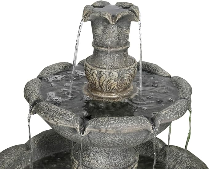 Garden Rustic Outdoor Floor 2-Tier Water Fountains 48.4" H Classical Flowerpot Shape Top Concrete Fountain and Waterfalls for Outdoor, Garden, Backyard, Porch, Deck, Patio
