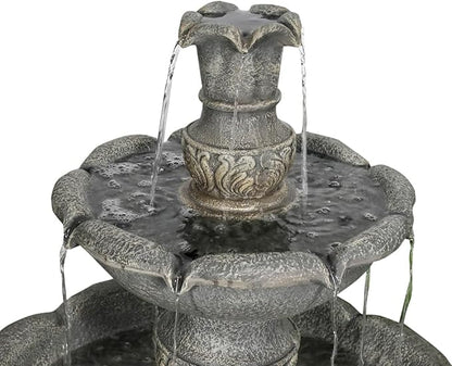 Garden Rustic Outdoor Floor 2-Tier Water Fountains 48.4" H Classical Flowerpot Shape Top Concrete Fountain and Waterfalls for Outdoor, Garden, Backyard, Porch, Deck, Patio