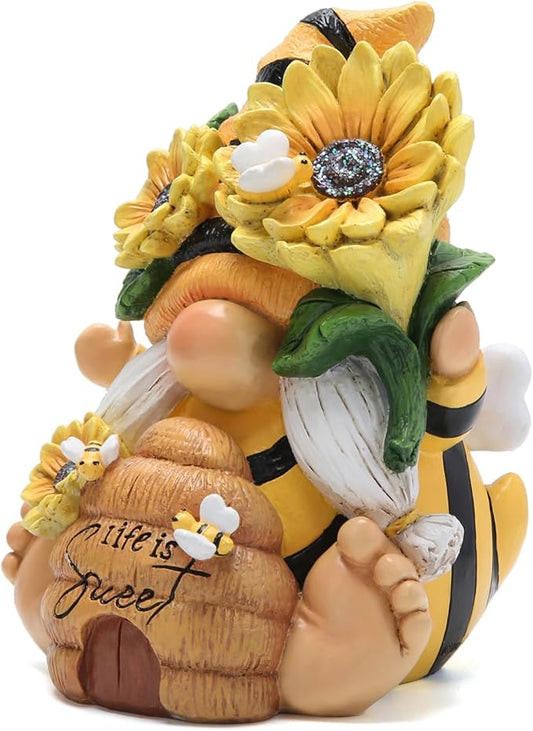 Hodao Gnome Figurine Decorations Indoor Home Decor Sweet Life Bee Gnome - The Sweetness and Warmth of Nature - Summer Garden Patio Gnome Sculpture Decorations (Bees gnome)