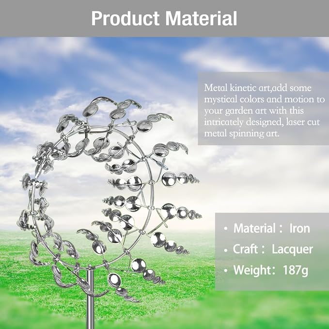 Wind Spinner，3D Patio and Garden Decor Outdoor Art Outside Decorations，Lawn Art Kinetic Windmill Craft Decorative Gift Women Mom Grandma Wife (Silver)