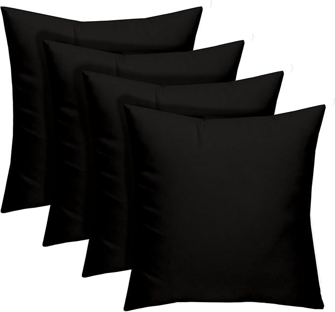 RSH DECOR: Square Throw Pillows Set of 4 | 17” x 17” | All-Weather Spun Fabric | Water and Fade-Resistant | Outdoor Accent Pillows for Patio Furniture | Black