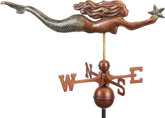 Mermaid with Starfish Weathervane - Pure Copper Hand Finished Multi-Color Patina by Good Directions