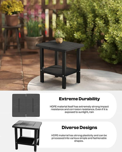 Kingdura Adirondack Outdoor Side Table, 16 x 13 Inches HDPE Plastic Outside End Tables for Patio Pool Porch Backyard Indoor, 2 Tiers Storage Shelf, All Weather Resistant, Easy Maintenance