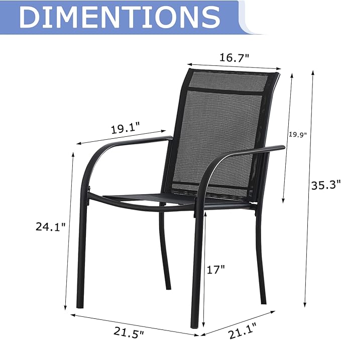Patio Chairs Set of 2, Outdoor Dining Chairs with Breathable Textilene Fabric, Stackable Patio Chairs for Lawn, Garden, Backyard, Poolside, Black