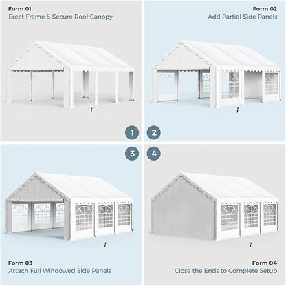 GREEN PARTY 16x20FT Party Tent Heavy Duty, Large Wedding Event Shelters with 3 Carry Bags & Removable Sidewalls, Outdoor Canopy Gazebo Commercial Tent for Carport Camping Garden Patio
