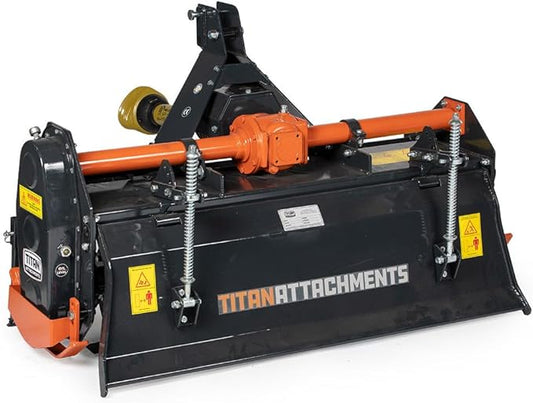 Titan Attachments 3 Point 48" Rotary Tiller Attachment Fits Cat 1 Tractors, Charcoal Finish, Single Speed PTO Driven Cultivator with a 540 RPM Gearbox, Replaceable L-Shaped Tines Work 5" Deep