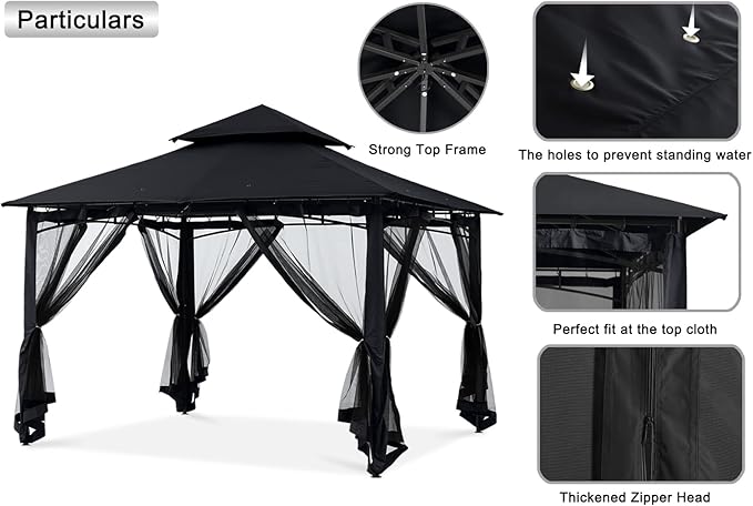 MASTERCANOPY Outdoor Garden Gazebo for Patios with Stable Steel Frame and Netting Walls (11x11,Black)