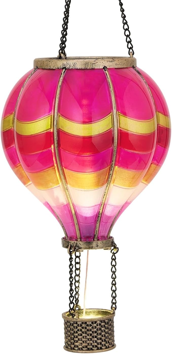 TERESA'S COLLECTIONS Hot Air Balloon Solar Lantern for Valentines Day Garden Decor,Hanging Flickering Flame Outdoor Lights for Trees, Pink Decorations for Party Gift for Mom