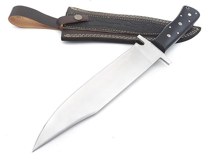 Nooraki - 15" Handmade Full Tang Hunting Knife with Leather Sheath, Multipurpose Bowie Knife with Micarta Handle for Everyday Carry, Outdoor Camping and Hunting