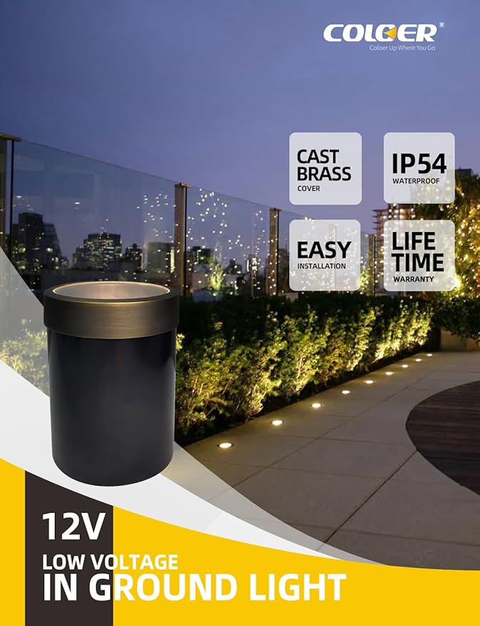 COLOER In-Ground Well Lights Large Size, LED Outdoor Low Voltage Underground Light, IP65 Waterproof Garden Landscape Lighting, 4-Pack Without Bulb(302B)