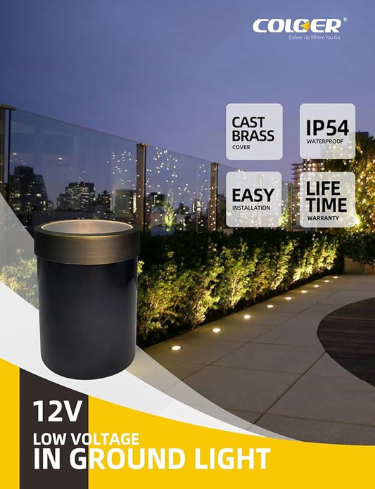 COLOER In-Ground Well Lights Large Size, LED Outdoor Low Voltage Underground Light, IP65 Waterproof Garden Landscape Lighting, 4-Pack Without Bulb(302B)