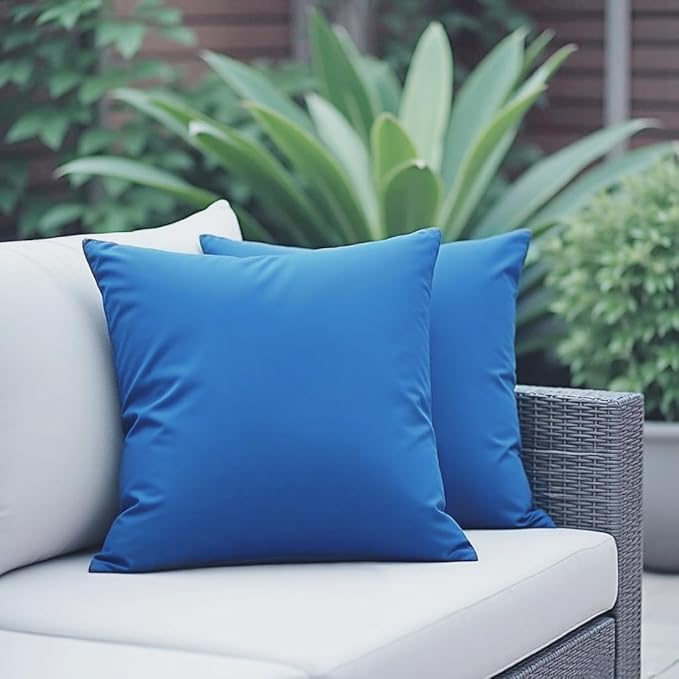 18" x 18" Throw Pillows, Outdoor Waterproof Pillows with Inserts, Square Decorative Pillows for Patio Furniture Garden Couch Sofa Home(Navy Blue, Set of 2)