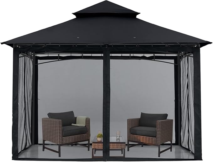MASTERCANOPY Outdoor Garden Gazebo for Patios with Stable Steel Frame and Netting Walls (9x9,Black)