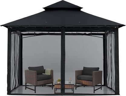 MASTERCANOPY Outdoor Garden Gazebo for Patios with Stable Steel Frame and Netting Walls (9x9,Black)