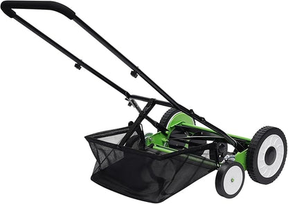 16 Inch 5-Blade Push Reel Lawn Mower, Cordless Manual Lawn Mower with Grass Catcher, Adjustable Cutting Height, Walk-Behind Lawn Mowers for Yard, Garden